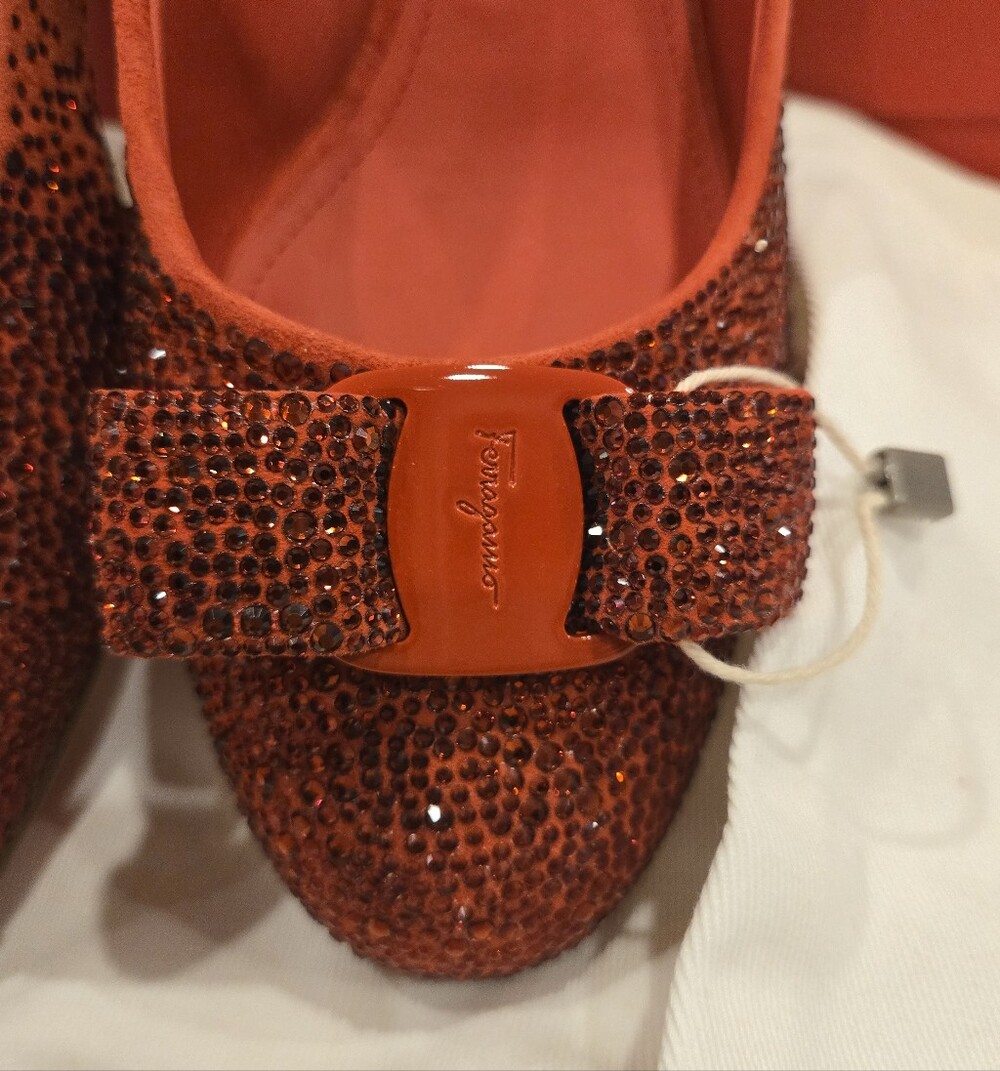 Salvatore Ferragamo Crystal-Embellished Suede Red Pumps Size 6 NWB - Picture 14 of 16